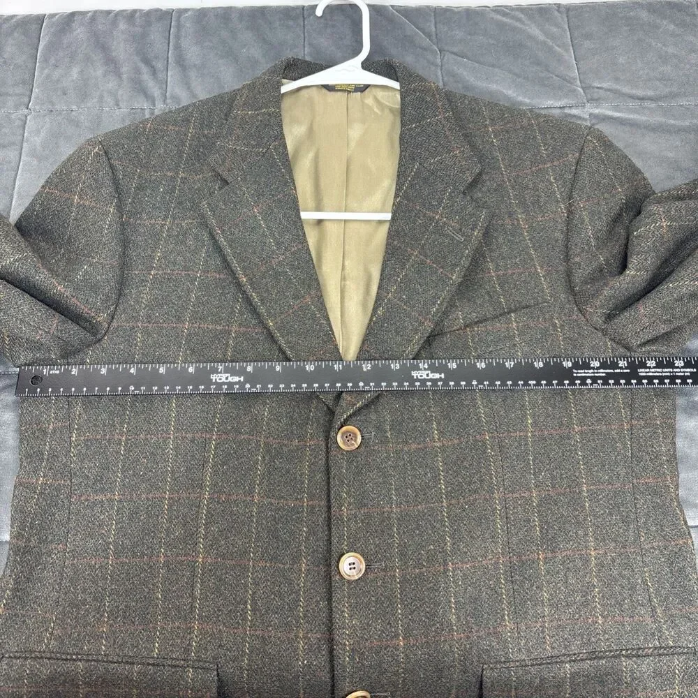 Palm Beach Plaid Tweed Blazer Mens 46 Brown 100% Wool Sport Coat‎ Vintage
